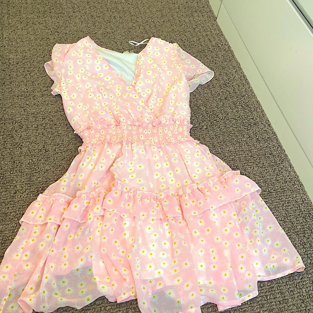 Light pink dress with white and yellow flowers. (From Altar’d State)